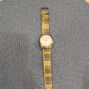 Randy Jackson Yellow and Black Plaid Watch Leather strap